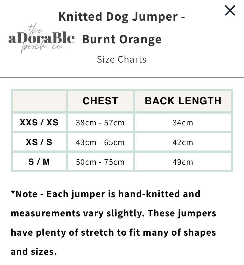 Hand Knitted Dog Jumper - Burnt Orange (seconds)