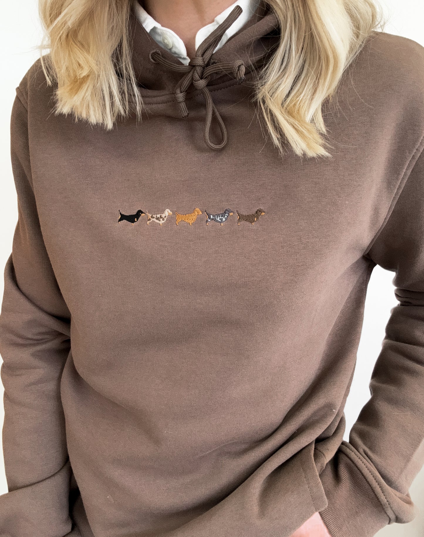 Embroidered Organic Hoodie - Dachshunds - Mocha - SAMPLE - 2XL