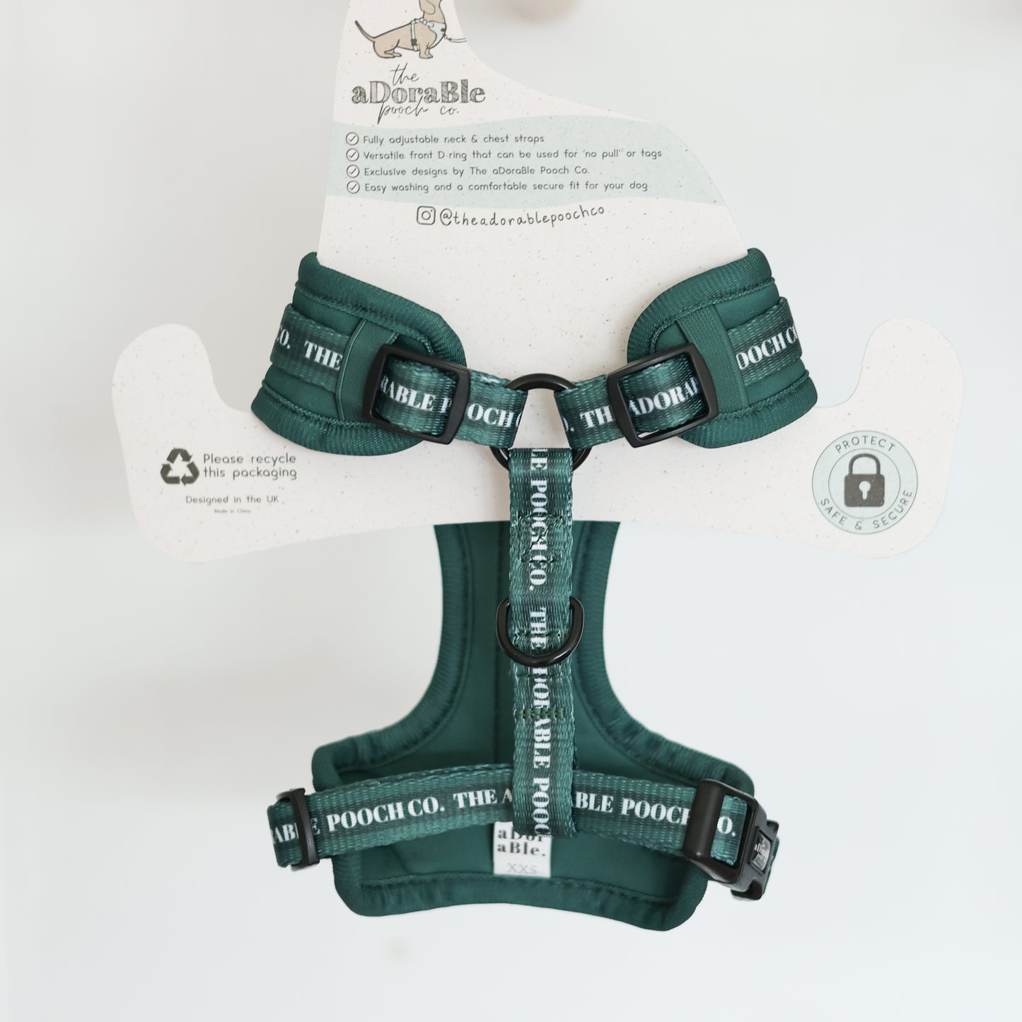 Adjustable Dog Puppy Harness - Classic Collection Emerald - XXS