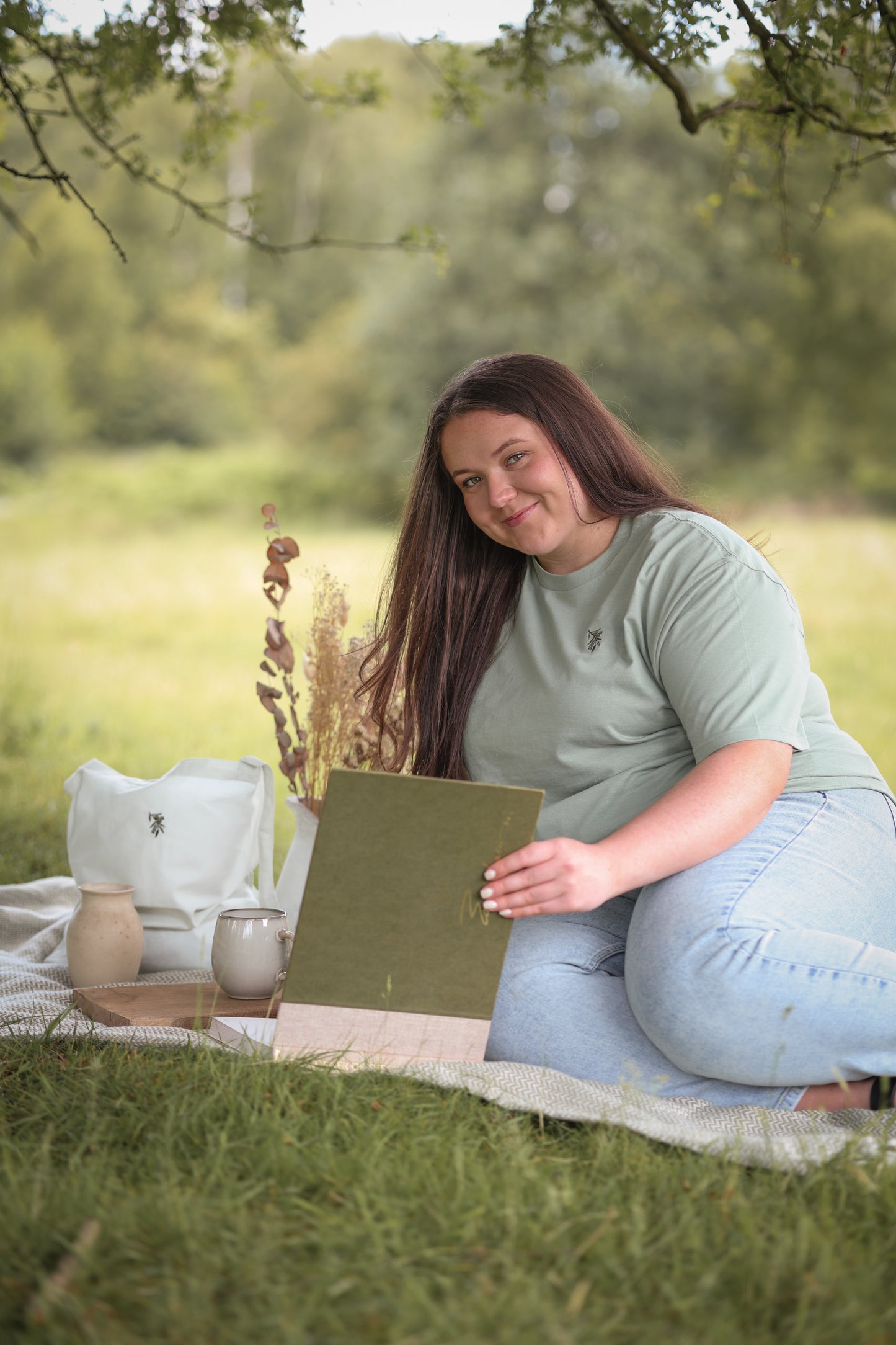 Embroidered Tote Bag - Olive Grove