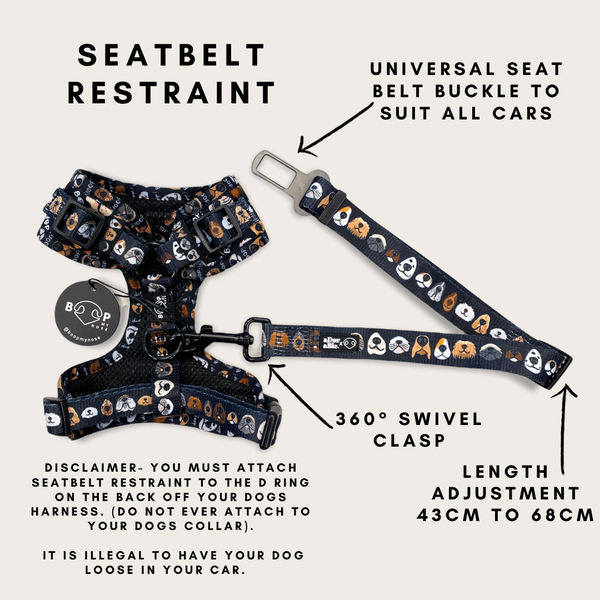Seat Belt Restraint - The aDoraBle Pooch Co x Boop My Nose - Boop! - Black