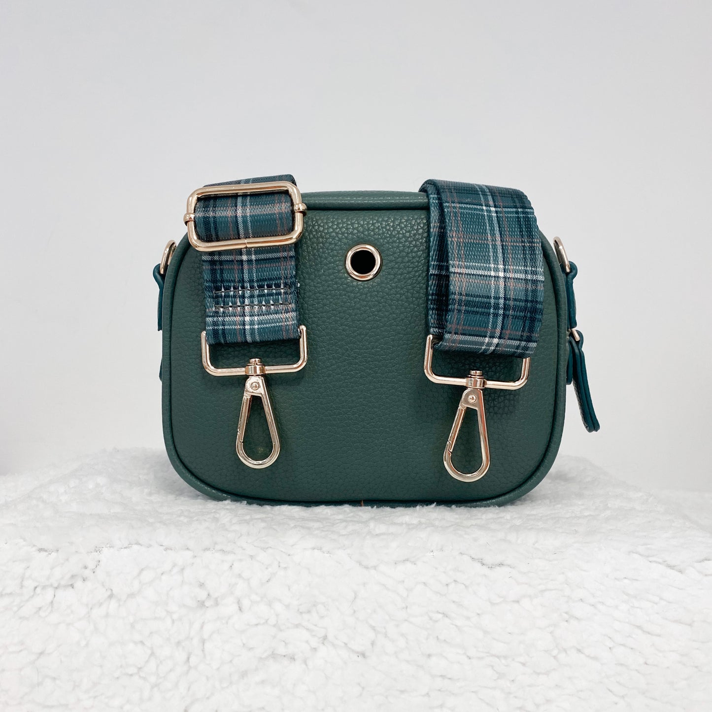 LUXE Vegan Leather Shoulder Bag - Hunter Green Plaid - Clearance