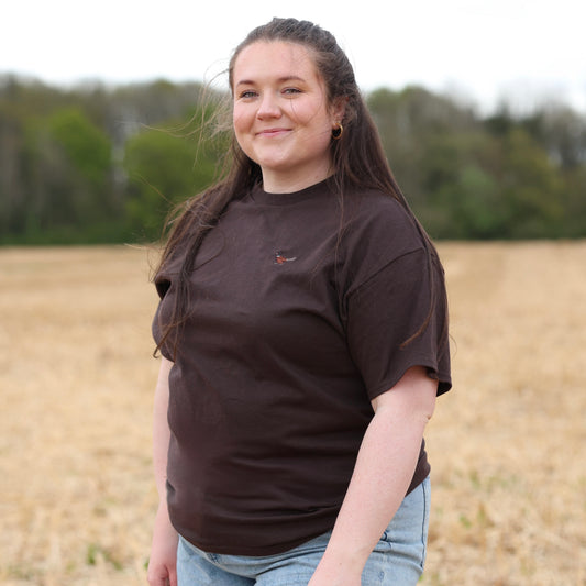 Embroidered AP T-Shirt - Farmland Pheasant - Chocolate