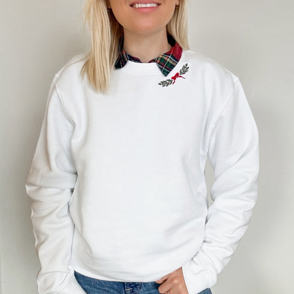 Embroidered Signature Sweatshirt - Garlands Of Evergreen - White