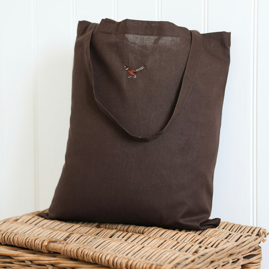 Embroidered Tote Bag - Farmland Pheasant - Chocolate