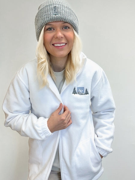Embroidered Oversized Outdoor Full Zip Fleece - Arctic Blizzard