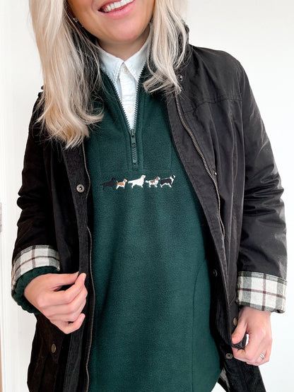 Embroidered Oversized Outdoor Zip Neck Fleece - Working Breed - Forest Green