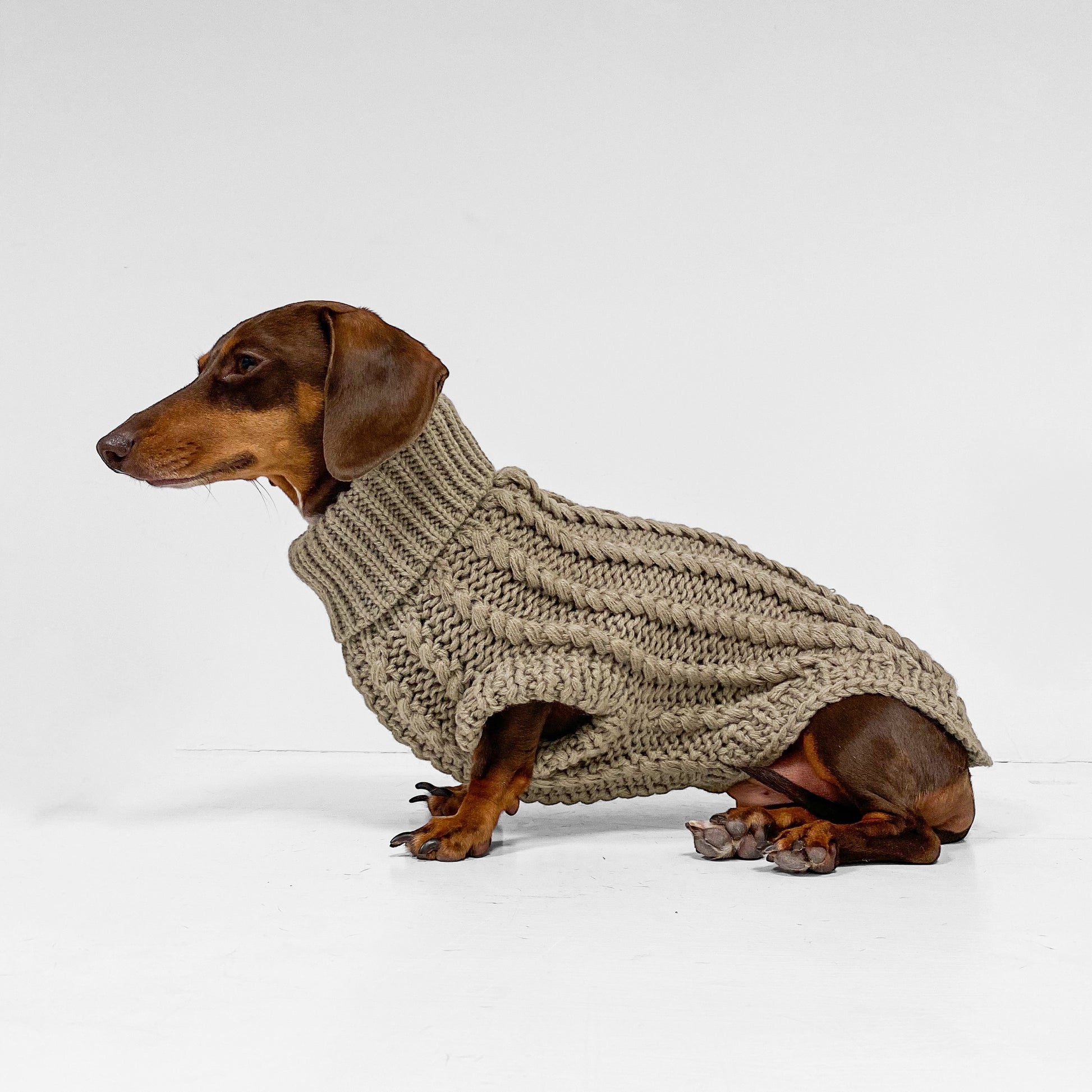 Hand Knitted Dachshund Jumper Mocha XXS XS