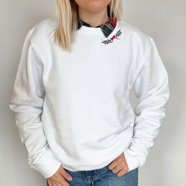 Embroidered Signature Sweatshirt - Garlands Of Evergreen - White