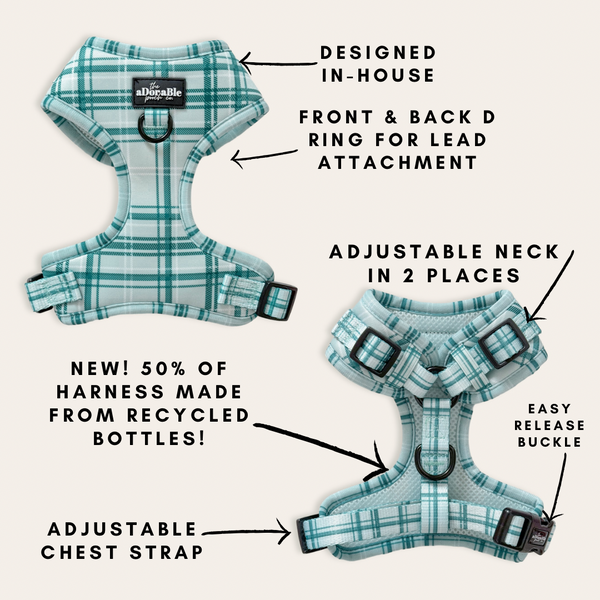Adjustable Harness - LUXE Frosted Mint Plaid