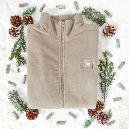 Embroidered Oversized Outdoor Full Zip Fleece - Fawn Frost