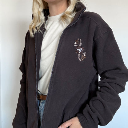 Embroidered Full Zip Fleece - Whispers Of Fall - Chocolate