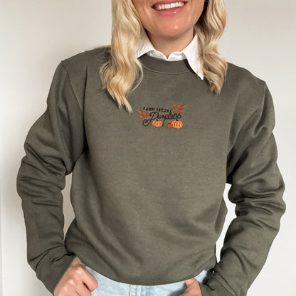 Embroidered Signature Sweatshirt - Pumpkin Harvest - Olive Green