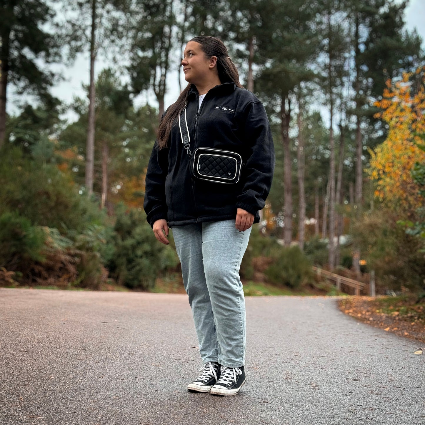 Embroidered Oversized Outdoor Full Zip Fleece - Black