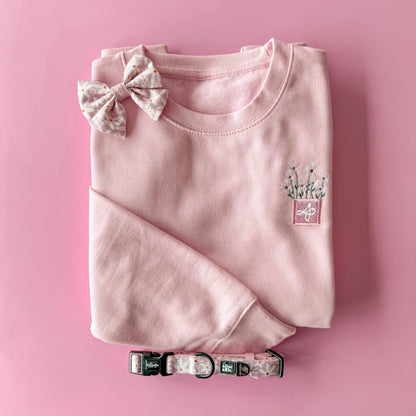 Embroidered Lightweight Sweatshirt - Dandy Daisy - Soft Pink