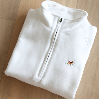 Embroidered Christmas Zip Neck Sweat - French Bulldog - White - SAMPLE - Small