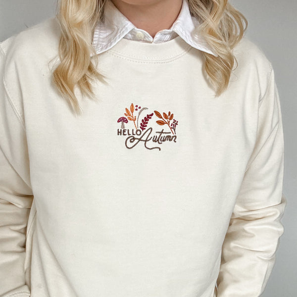 Embroidered Lightweight Sweatshirt - Whispers Of Fall - Vanilla