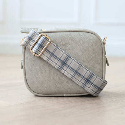 LUXE Vegan Leather Shoulder Bag - Dove Grey Plaid - Clearance