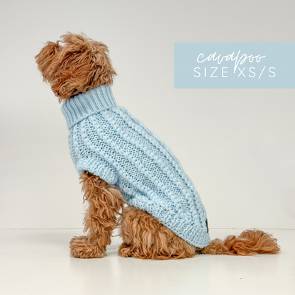 Hand Knitted Dachshund Jumper - Ice Blue