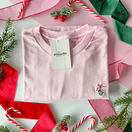 Embroidered AP T-Shirt - Christmas Traditions - Light Pink