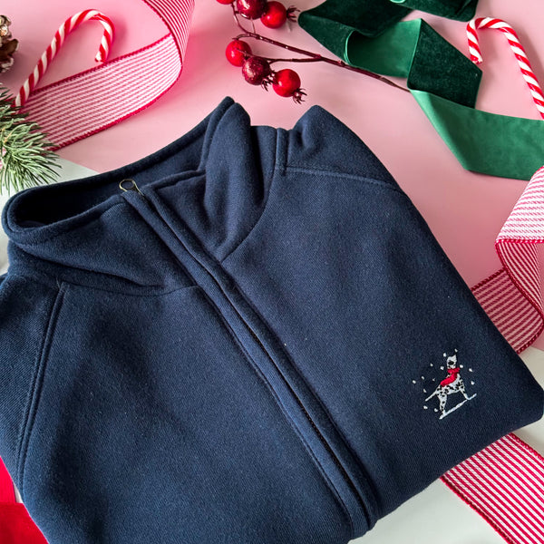 Embroidered Christmas Zip Neck Sweat - Choose Your Breed - Navy