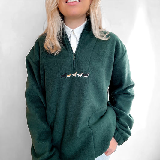 Embroidered Oversized Outdoor Zip Neck Fleece - Working Breed - Forest Green