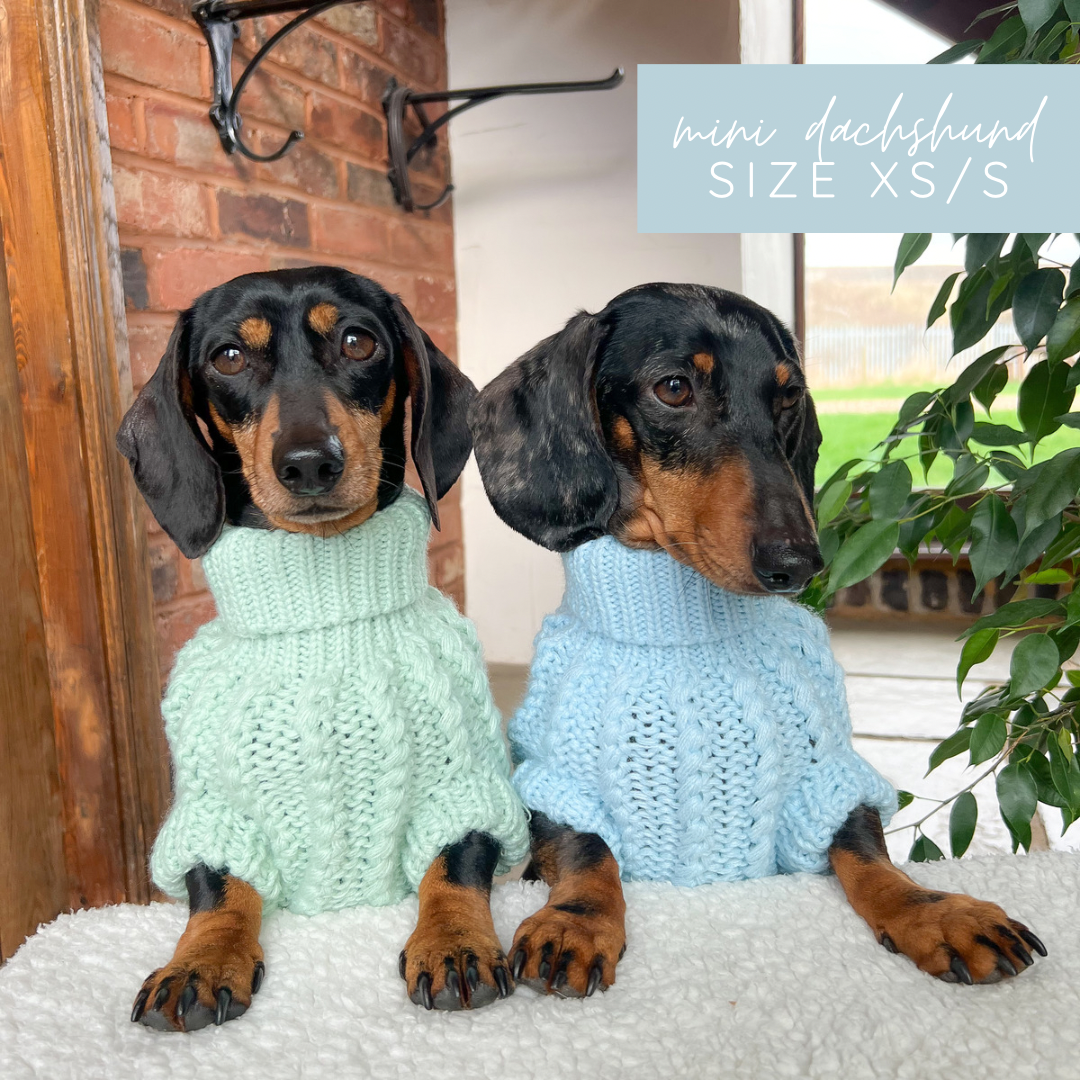 Hand Knitted Dachshund Jumper Ice Blue XXS XS - Main Image