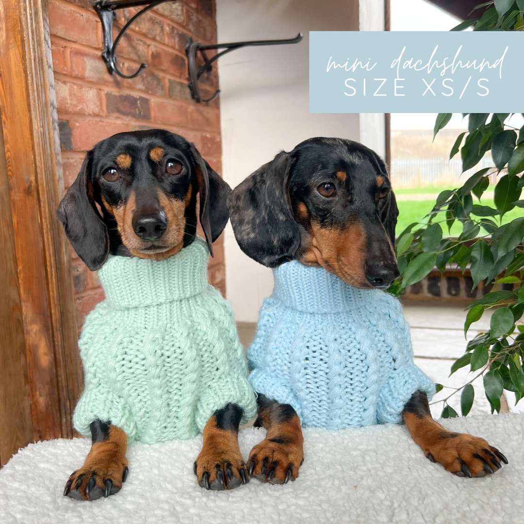 Hand Knitted Dachshund Jumper - Ice Blue