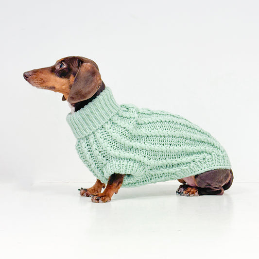 Hand Knitted Dachshund Jumper - Frosted Mint