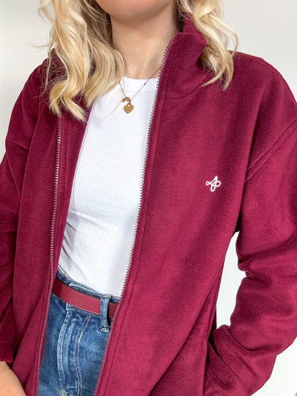 Embroidered Oversized Outdoor Full Zip Fleece - Cherrywood Ivy - Mulberry