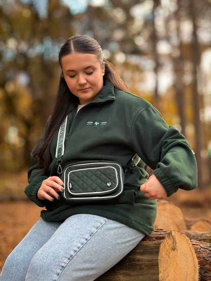 Embroidered Oversized Outdoor Full Zip Fleece - Forest Green