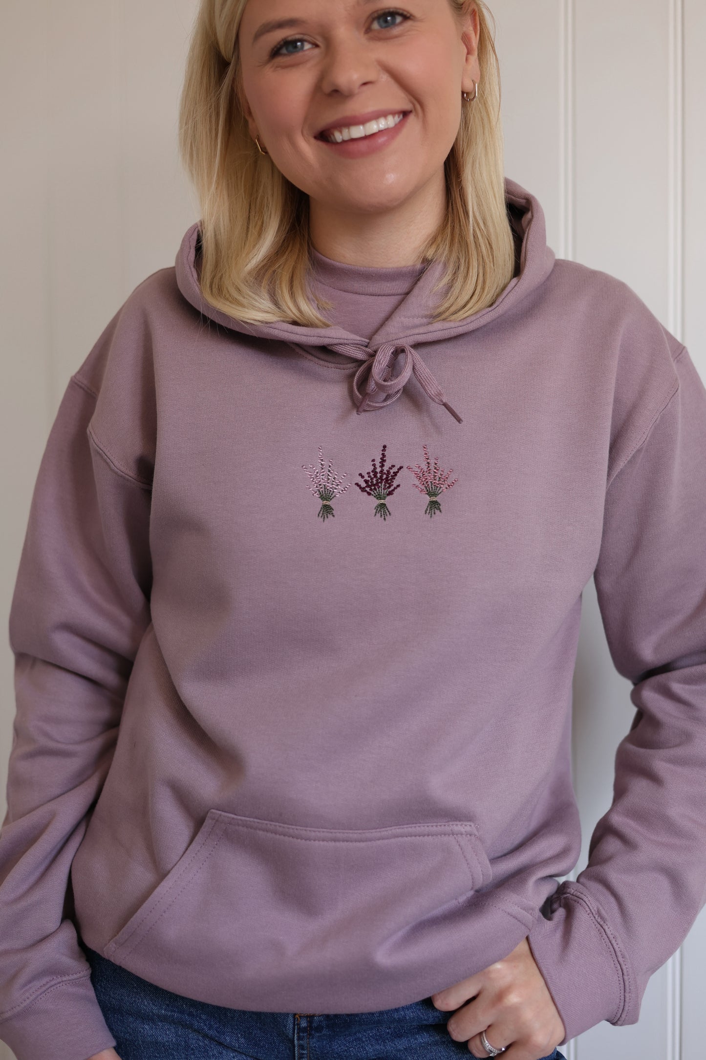 Embroidered Cotton Blend Hoodie - Highland Heather - Mauve