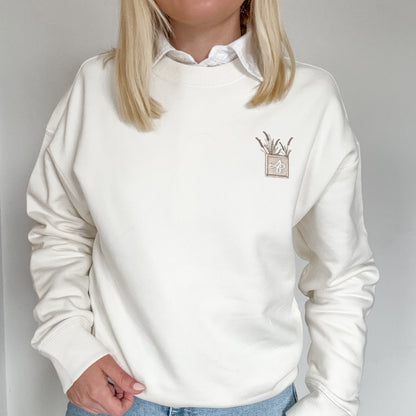 Embroidered Premium Oversized Sweatshirt - Coastal Beach Grass - Ivory