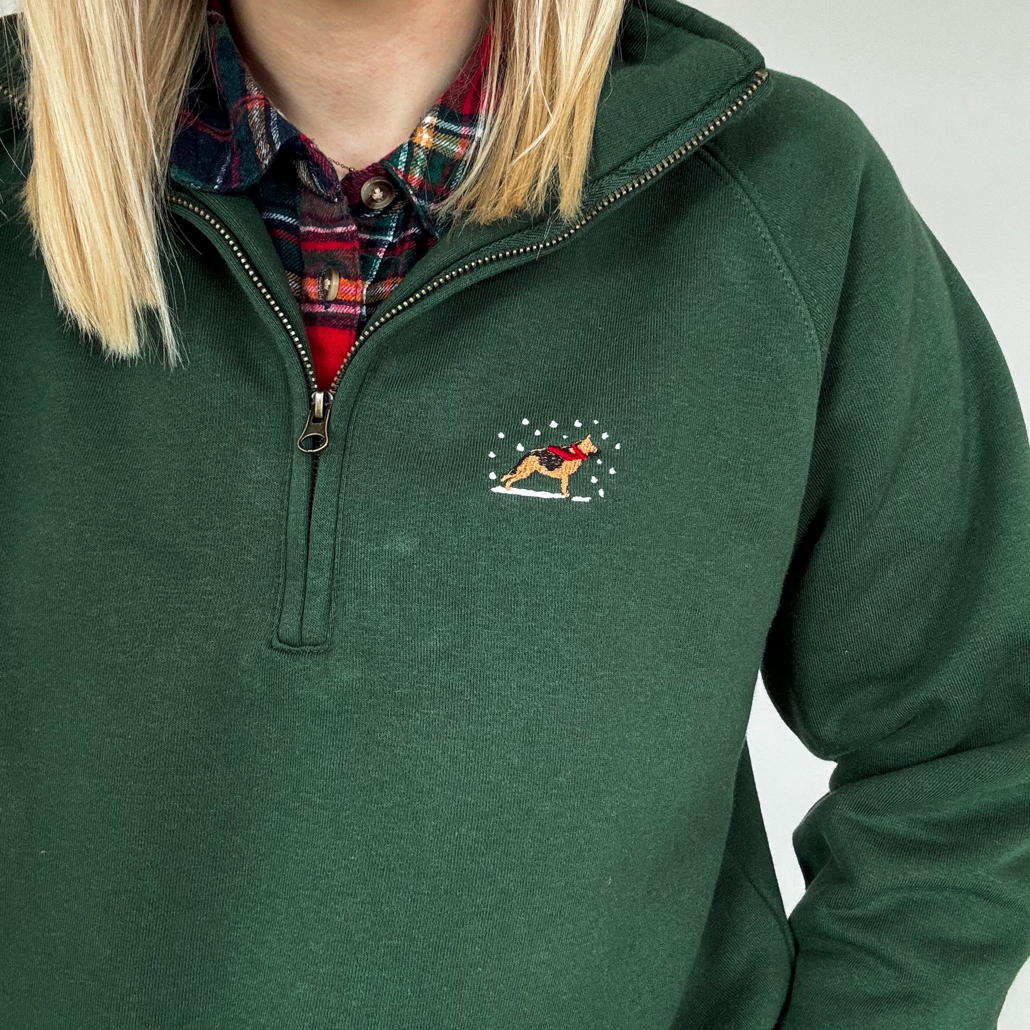 Embroidered Christmas Zip Neck Sweat - Choose Your Breed - Forest Green