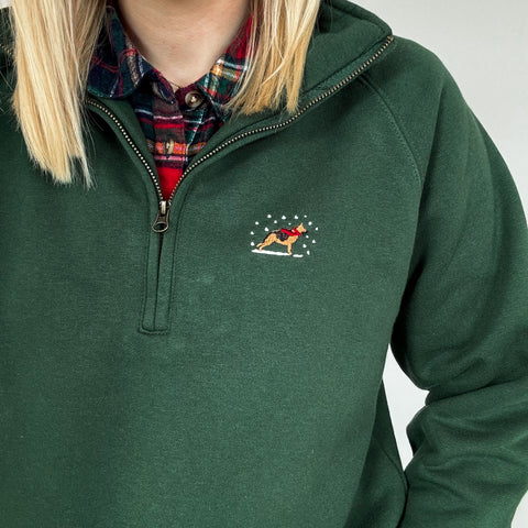 Embroidered Christmas Zip Neck Sweat - Choose Your Breed - Forest Green