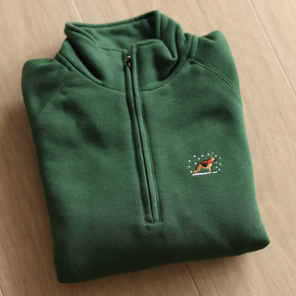 Embroidered Christmas Zip Neck Sweat - German Shepherd - Forest Green - SAMPLE