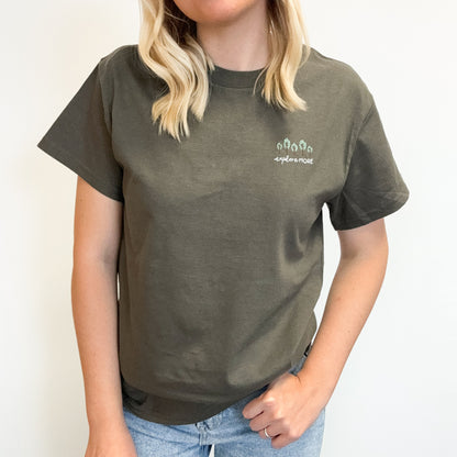 Embroidered AP T-Shirt - Explore More - Olive Green