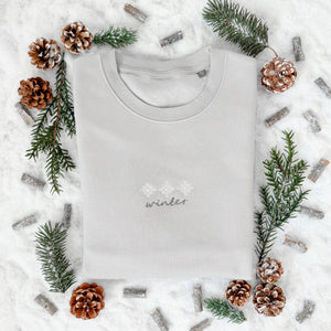 Embroidered Signature Sweatshirt - Silent Snowflakes - Grey