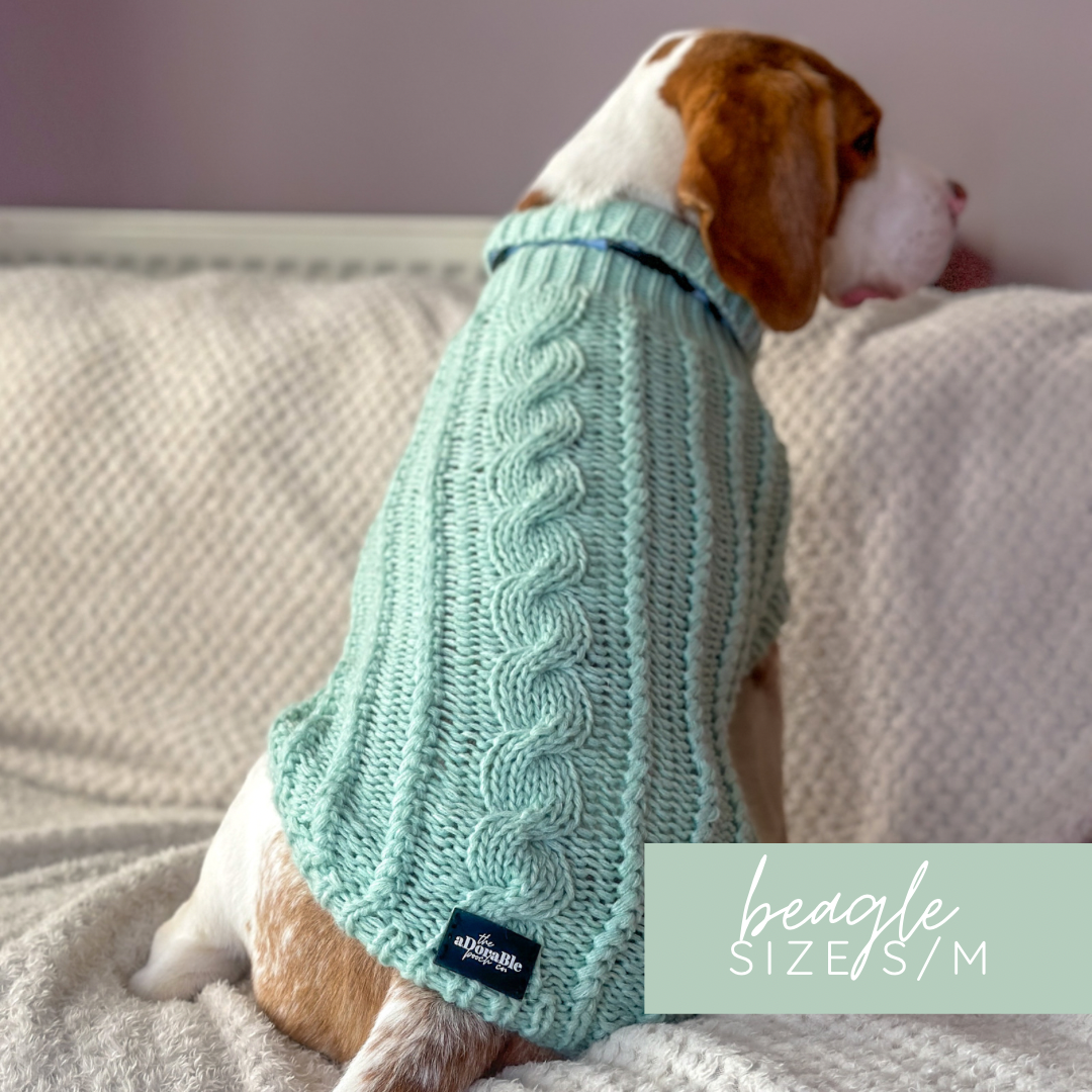 Hand Knitted Dachshund Jumper - Frosted Mint