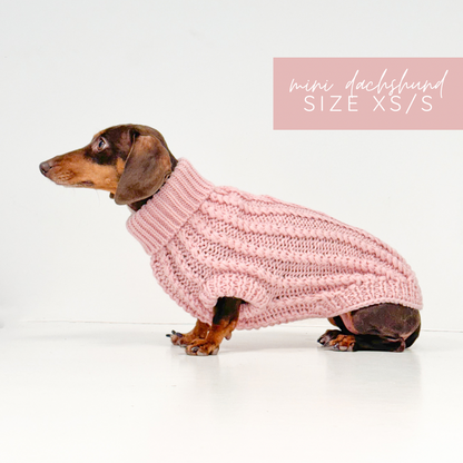 Hand Knitted Dachshund Jumper - Marshmallow Pink