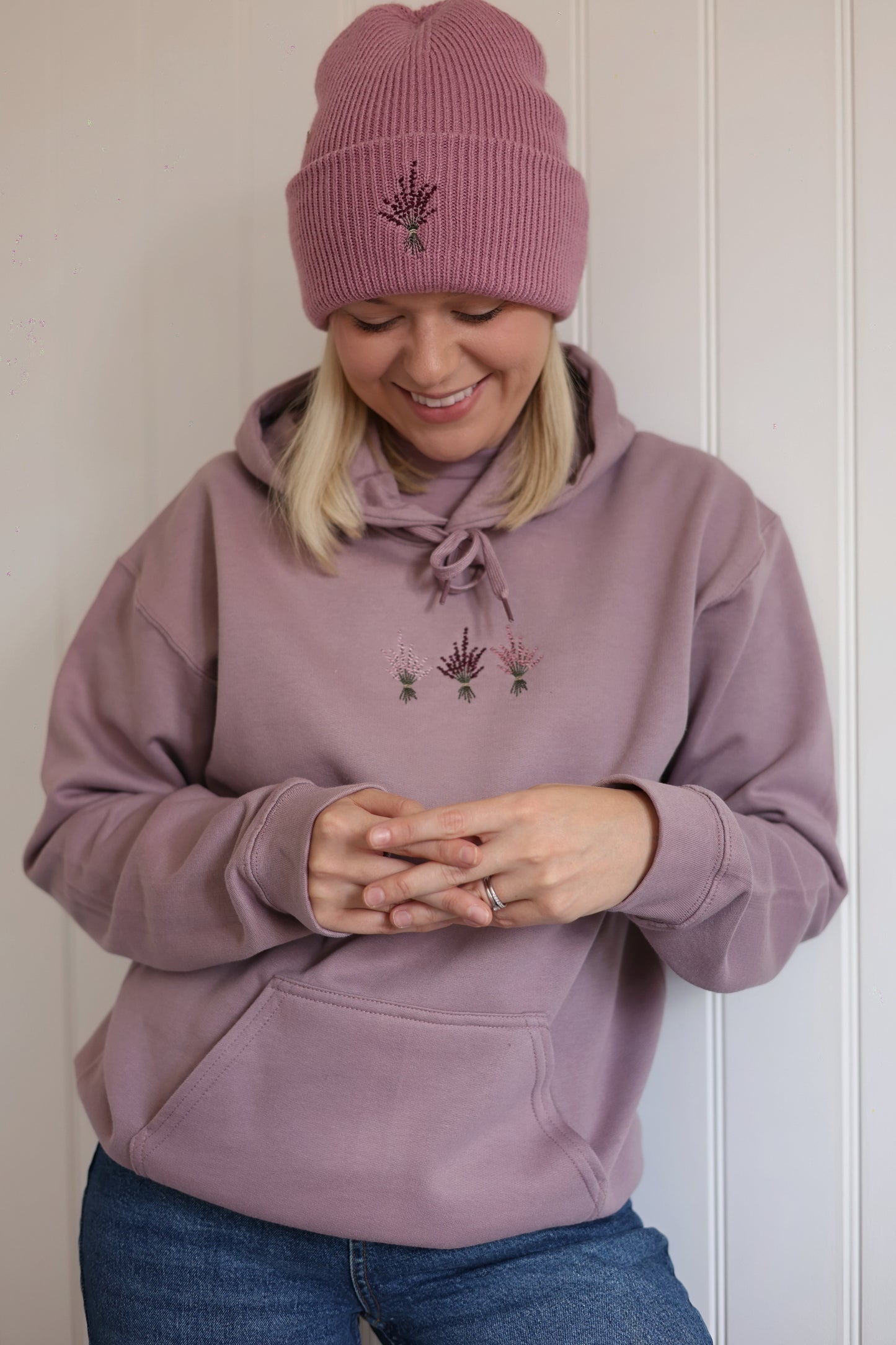 Embroidered Cotton Blend Hoodie - Highland Heather - Mauve