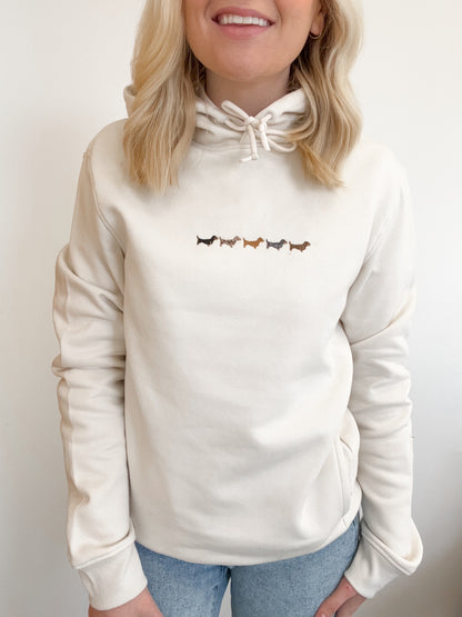 Embroidered Organic Hoodie - Dachshunds - Ecru