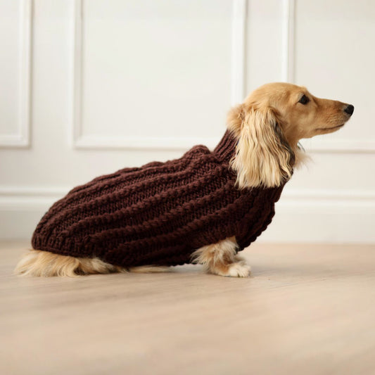Hand Knitted Dog Jumper - Chocolate (seconds)