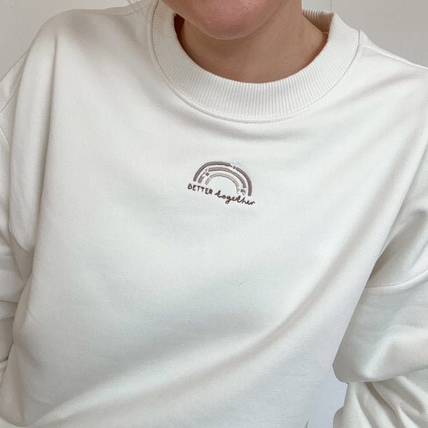 Embroidered Premium Oversized Sweatshirt - Coconut Cream - Ivory