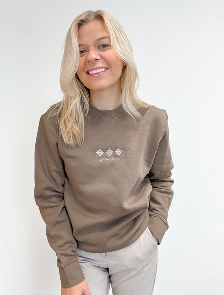 Embroidered Signature Sweatshirt - Silent Snowflakes - Mocha