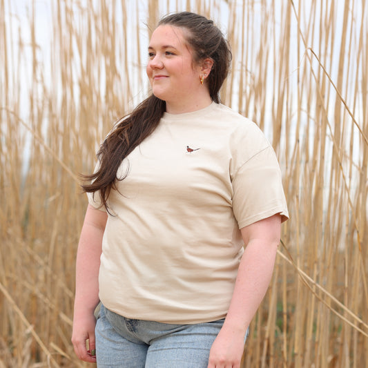 Embroidered AP T-Shirt - Farmland Pheasant - Beige