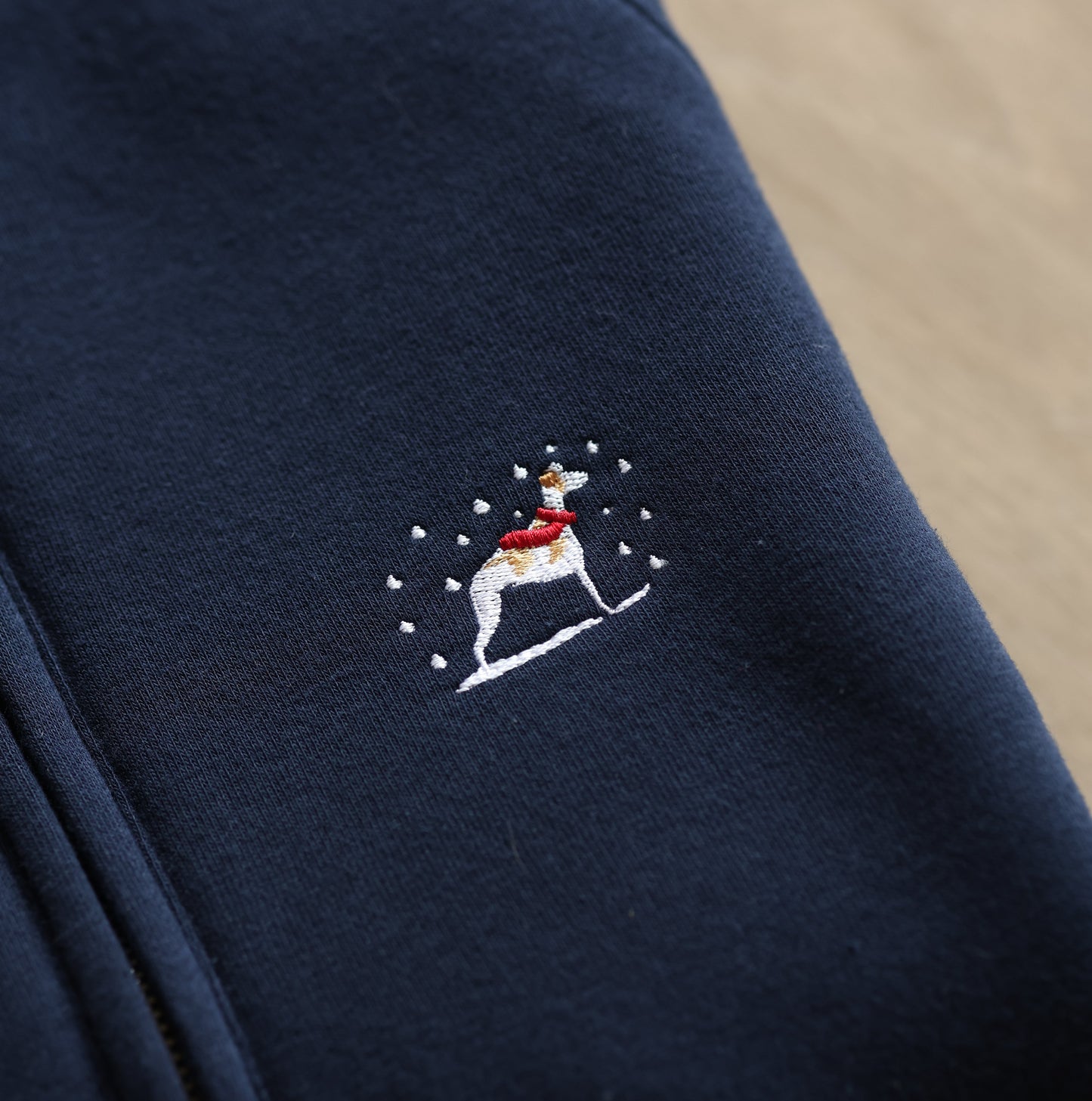 Embroidered Christmas Zip Neck Sweat - Greyhound / Whippet - Navy - SAMPLE - Small