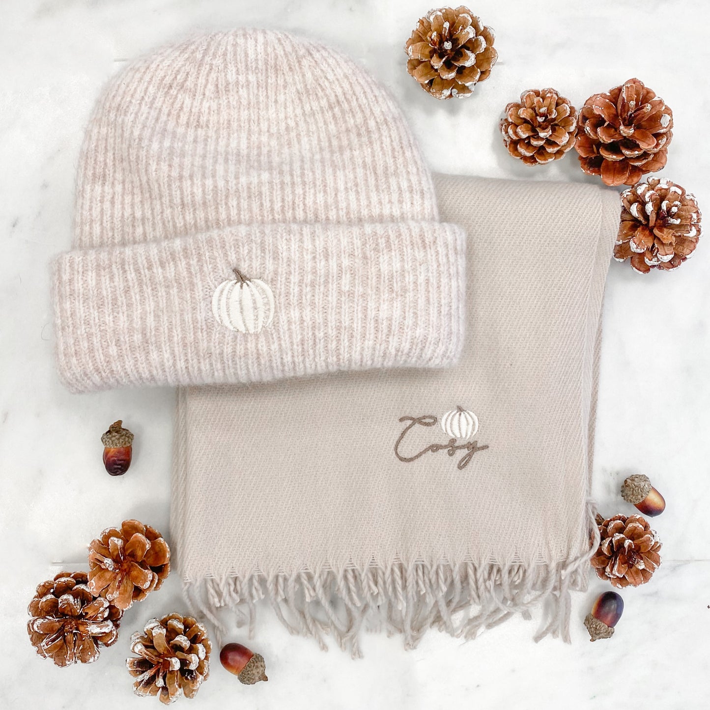 Beanie - Autumn Pumpkins - Almond