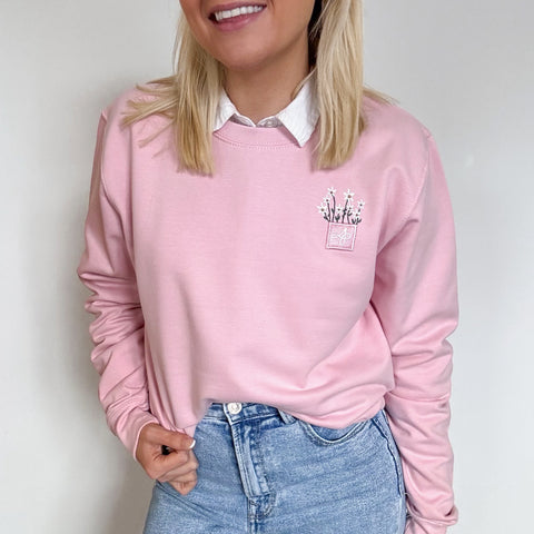 Embroidered Lightweight Sweatshirt - Dandy Daisy - Soft Pink