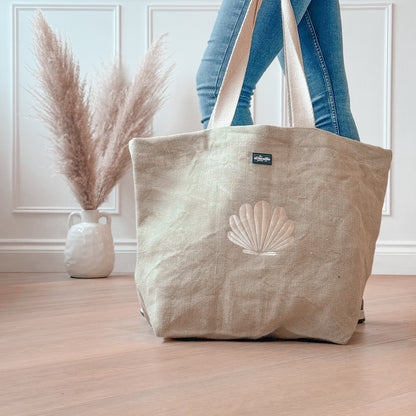 Embroidered Soft Washed Jute Beach Bag - Pebble Bay - Natural